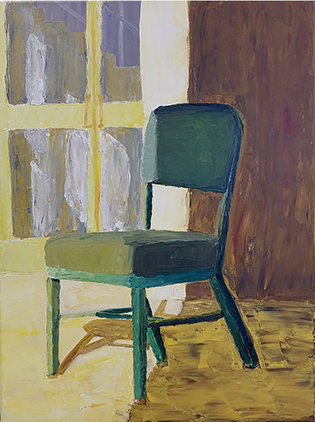 Photo of Painting from 2020 2d3d polykroma show of a chair submitted by Emmuanuelle Hidalgo. Title is Unassigned Assigned seat.